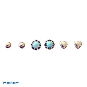 New!‎ Bundle 3 Boho Desert Revival Studs Ball Heart Turquoise